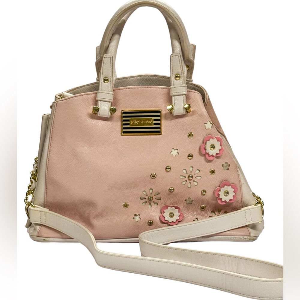 Betsy Johnson Pink and White Floral Crossbody Handbag
